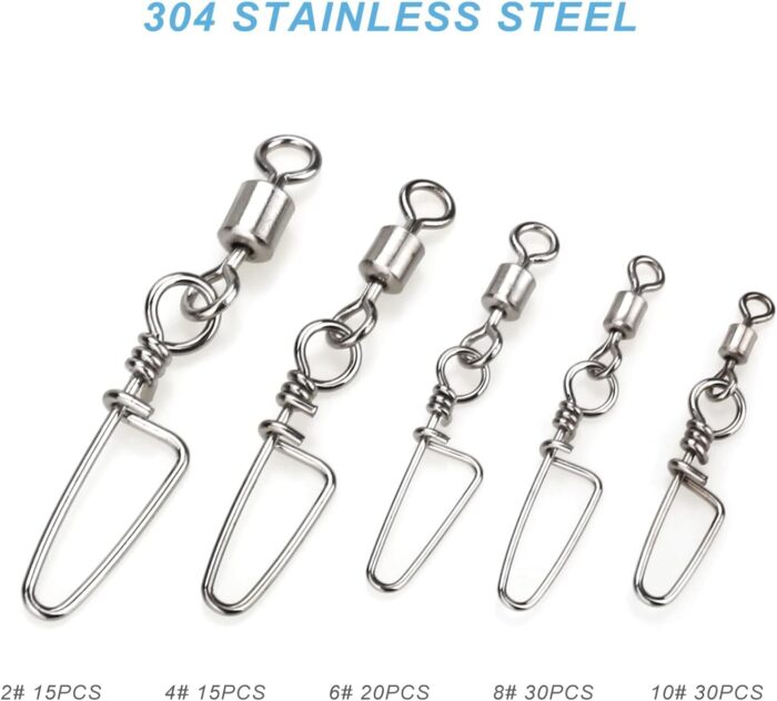110PCS Stainless Steel Barrel Snap Swivel Fishing Accessories, Premium Fishing Gear Equipment with Ball Bearing Swivels Snaps Connector for Quick Connect Fishing Lures - Image 4