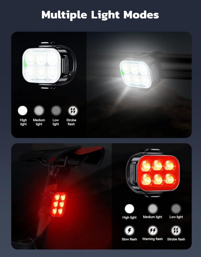 Bike Lights for Night Riding, USB Rechargeable Bike Lights Front and Back, Waterproof IP65 Bicycle Light, 4+6 Modes Bike Headlight and Tail Light Set,1.5 Hrs Fast Charging, Easy to Install - Image 4