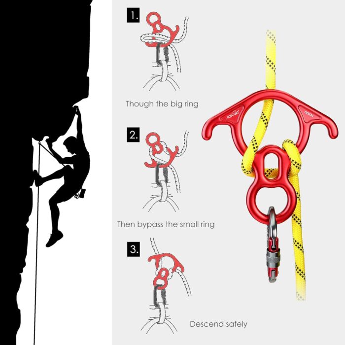 50KN Rescue Figure, 8 Descender Large Bent-Ear Belaying and Rappelling Gear Belay Device Climbing for Rock Climbing Peak Rescue 7075 Aluminum Alloy - Image 3