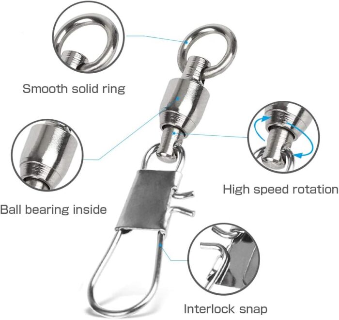 AMYSPORTS Fishing Swivels with Interlock Snap Ball Bearing Swivels Fishing Snap Swivels Saltwater Freshwater Fishing Tackle Leader Lure Jigs Line Fishing Connector - Image 3