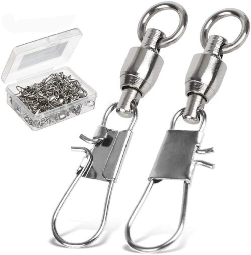 AMYSPORTS Fishing Swivels with Interlock Snap Ball Bearing Swivels Fishing Snap Swivels Saltwater Freshwater Fishing Tackle Leader Lure Jigs Line Fishing Connector