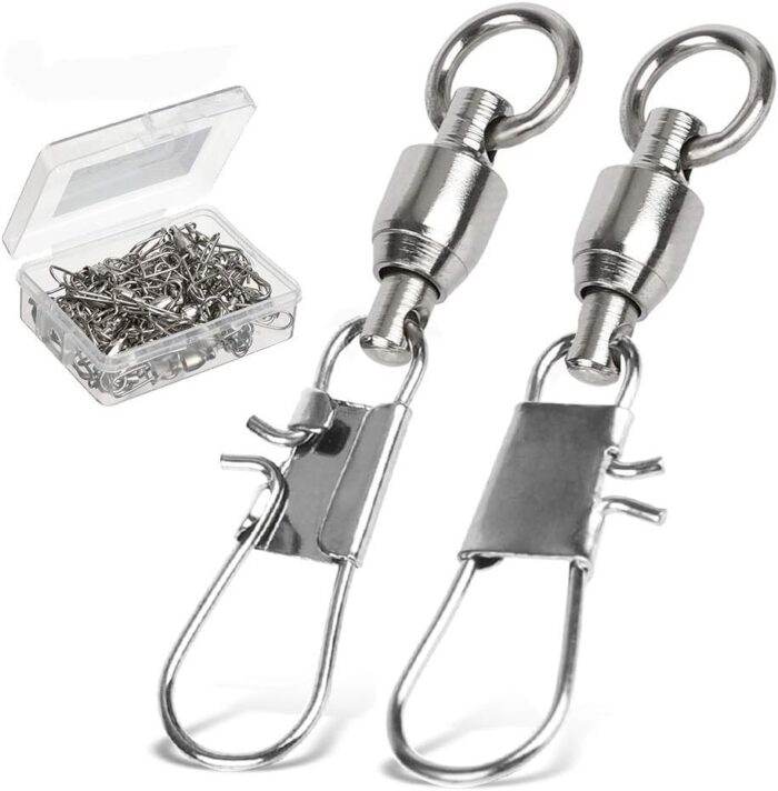 AMYSPORTS Fishing Swivels with Interlock Snap Ball Bearing Swivels Fishing Snap Swivels Saltwater Freshwater Fishing Tackle Leader Lure Jigs Line Fishing Connector