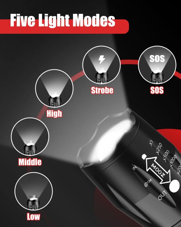 Victoper LED Flashlight 2 Pack, Bright Tactical Torch High Lumens with 5 Modes, Waterproof Zoomable Flash Light for Outdoor, Gifts for Father's Day Camping Essentials Gear - Image 4