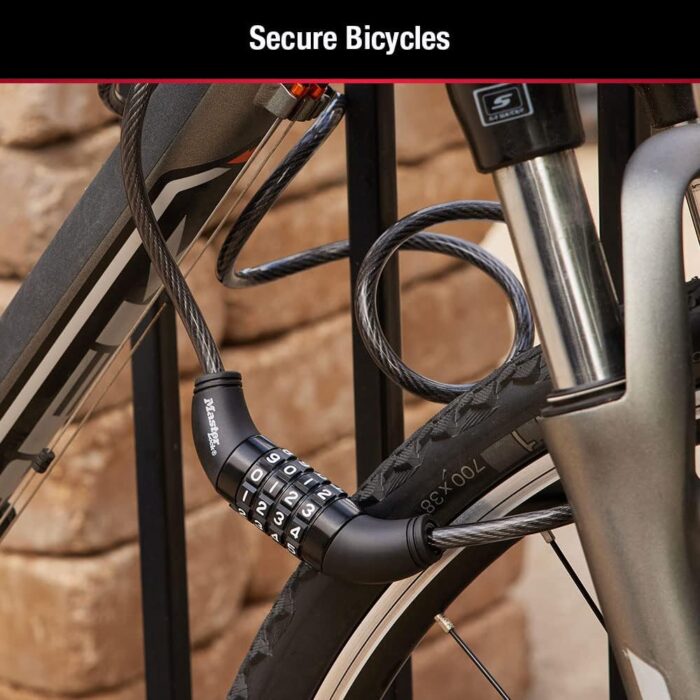 Master Lock Black Set Your Own Combination Bike Lock, Metal Cable Lock has a Weather Resistant Vinyl Coating for Outdoor Equipment, Bicycles, 6 Feet Long, 8114D - Image 5