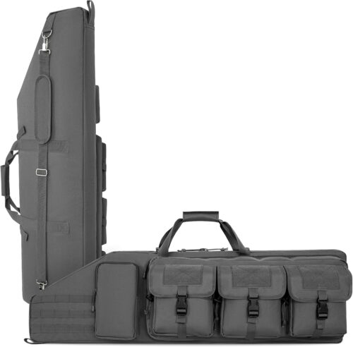 DULCE DOM Double Rifle Case 36/42/48 inch Soft Gun Bag Tactical Backpack with Removable Dividers for Hunting Shooting Range, MOLLE System Multiple Magazine Pouches & Accessory Bags