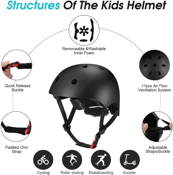 Adjustable Helmet for Ages 5-16 Kids Toddler Boys Girls Youth,Protective Gear with Elbow Knee Wrist Pads for Multi-Sports Skateboarding Bike Riding Scooter Inline skatings Longboard Roller Skate - Image 4