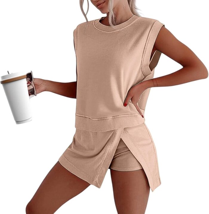 Cotton Skort Set 2 Piece Outfits Athletic Sets For Women Casual Skirt And Tank Top Travel Outfit Leisure Wear - Image 4