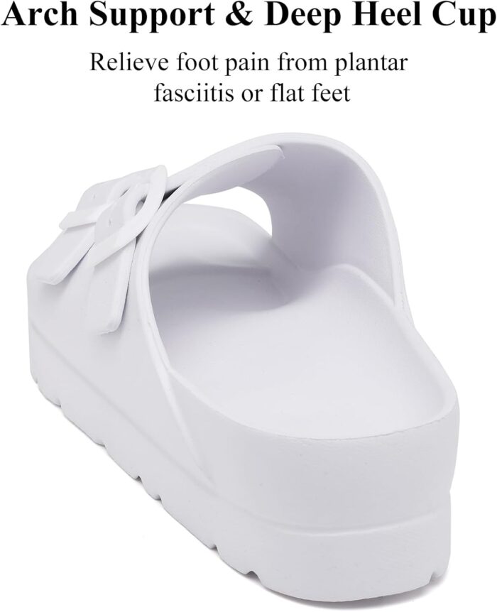 Womens Platform Sandals with Arch Support, Adjustable Buckle Beach Sandal Woman Comfort Lightweight Ultra Cushion EVA Slides - Image 3