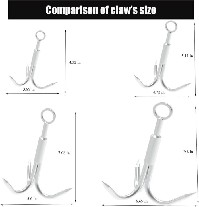 Grappling Hook with 3-Claw Stainless Steel,3 Claw Climbing Carabiner Hook for Retrieving,Outdoor Hiking,Tree Limb Removalr,Salvage. - Image 4