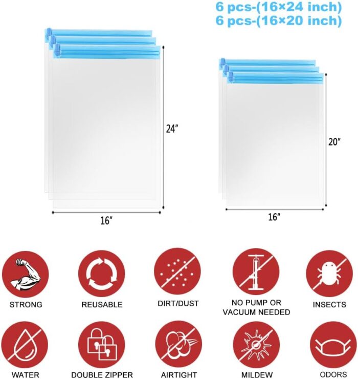Compression Bags - Travel Essentials 12 Pack Space Saver No Vacuum or Pump Needed Storage Accessorie and Home Packing Organizers (transparent) - Image 5