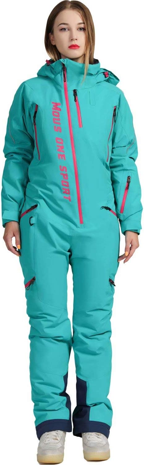 Women One Pieces Ski Suits Waterproof Warm Insulated Ski Jumpsuit Removable Hood Snowsuit for Snow Sport