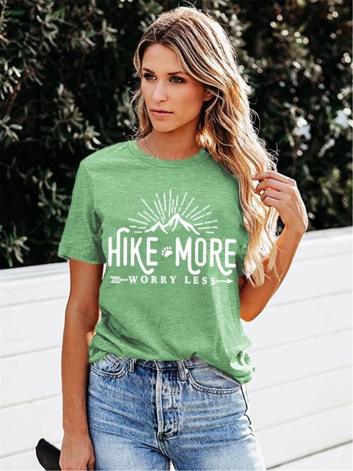Hiking Shirt for Women Adventure Mountain Graphic Athletic Shirts Funny Hike More Worry Less Tee Tops - Image 4