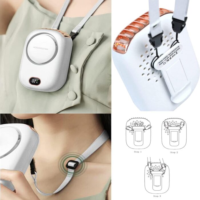 Portable Neck Fan, Mini Small Personal Handheld Fan USB Rechargeable 3 Speed for Girls Boys Woman Eyelash Travel Home Office Outdoor (White) - Image 6