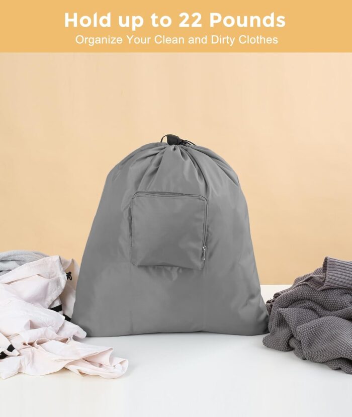 Travel Laundry bags, 2 Pack Dirty Laundry Travel Bag, Foldable Dirty Clothes Bag for Traveling, Washable and Small Laundry Bag with Handles for Suitcase, Gym, Camping, Black+Grey - Image 4