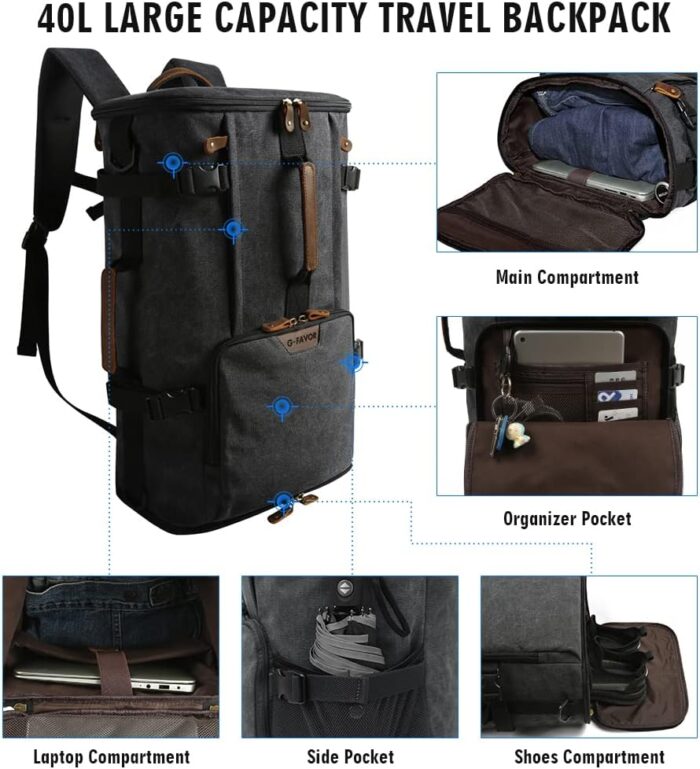 G-FAVOR Travel Backpack for Men, 40L Flight Approved Carry On Backpack, Water Resistant Canvas Weekender with 17.3" Laptop Sleeve, Convertible Duffel Bag for Airplane, Business & Travel - Image 2