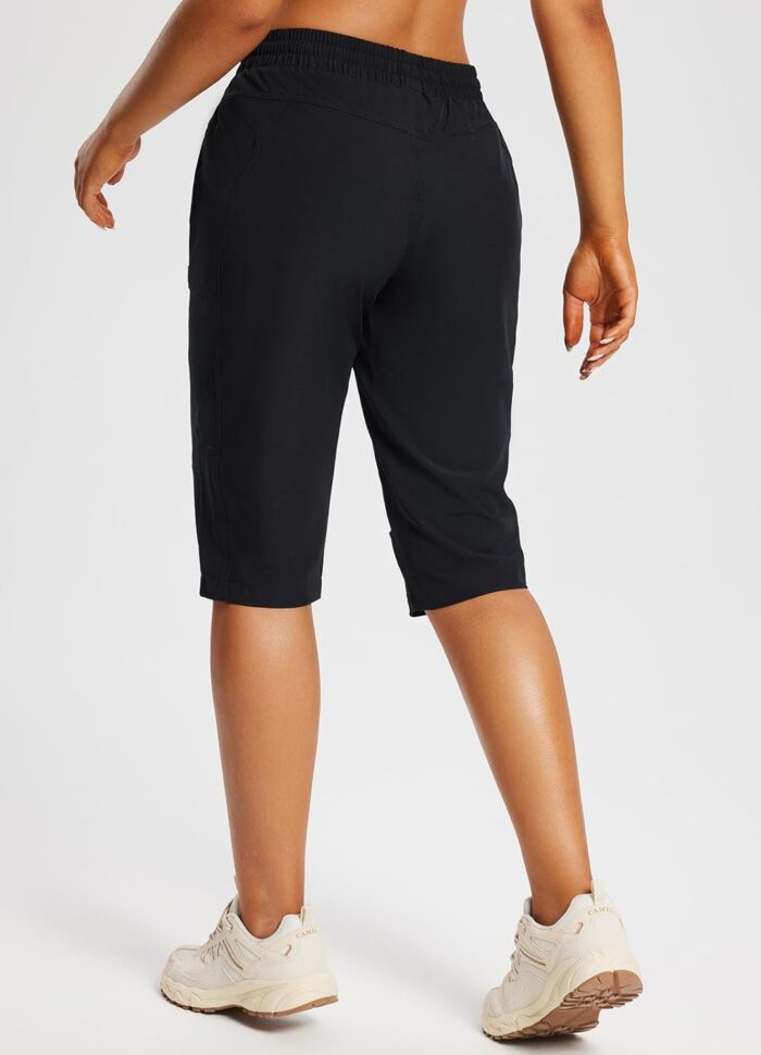 baleaf Women's 15" Long Shorts Below The Knee Capri Hiking Cargo Shorts Lightweight Quick Dry Elastic Waist for Casual - Image 2