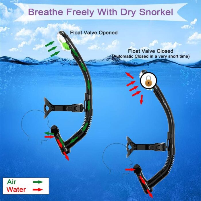 WACOOL Training Headstrap Support Dry Top Snorkel Tube Comfortable Mouthpiece One-Way Purge Valve for Pool Open Water Scuba Lap Swimming Swimmer Diving Snorkeling - Image 2