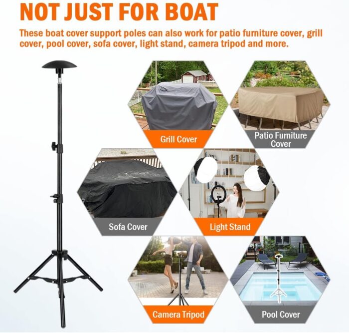 i Cover Boat Cover Support Pole - Adjustable Iron Alloy Supporting Poles, Telescoping Tarp Accessories System with Tripod Base for Jon Pontoon Boats, 2PK - Image 7