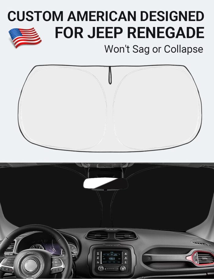 Proadsy 2025 Upgrade Front Windshield Sun Shade Foldable Sunshade Protector Custom Fit 2015-2024 2025 Jeep Renegade SUV, Sport, Latitude, Limited, Trailhawk, Altitude Winter Accessories - Image 2