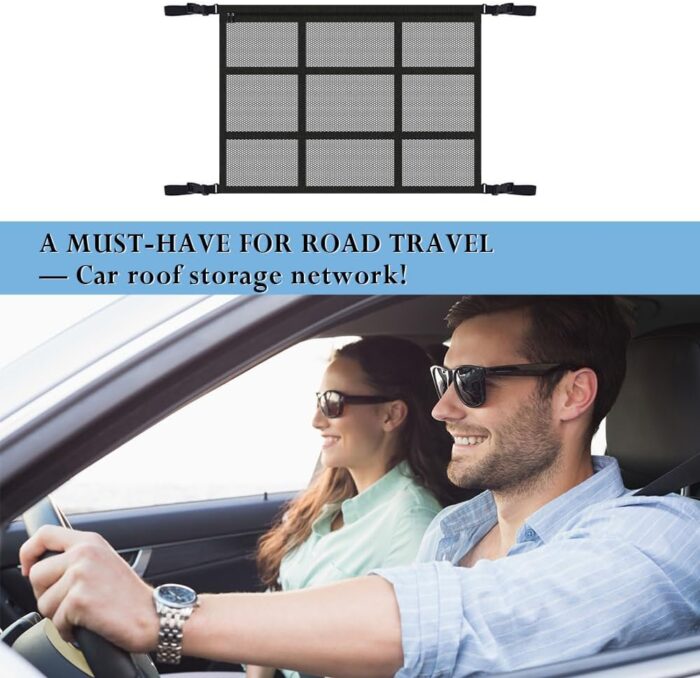 Car Ceiling Cargo Net,Double Layer Large Capacity Overhead Cargo Net for Car with Zip Seals,Road Trip Essentials Truck Organizer on Truck SUV Roof - Image 4