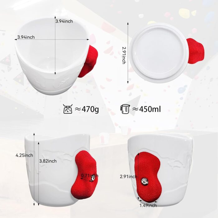 TWO STONES Rock Climbing Coffee Mug for Rock Climber as Rock Climbing Gift for Climbers (White + Red) - Image 3