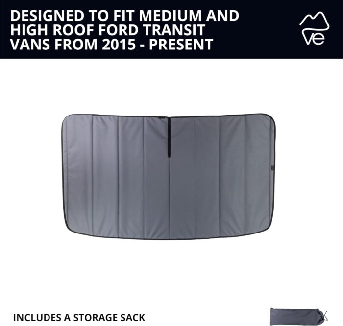 VanEssential Stealth Insulated Blackout Front Windshield Window Cover Designed for Ford Transit Van Medium and High Roof Year 2015 to Current - Charcoal Gray - Image 5