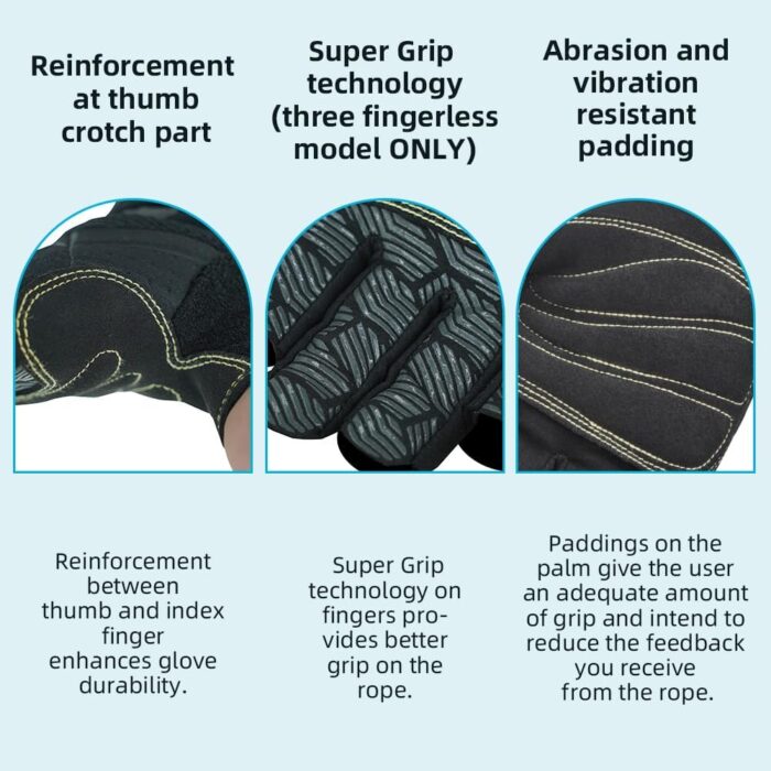 Seibertron Full or Half Finger Padded Palm Lightweight Breathable Climbing Rope Gloves for Climbers, Rock Climbing, Rescue, Adventure, Sailing, Kayaking, Outdoor Sports - Image 6