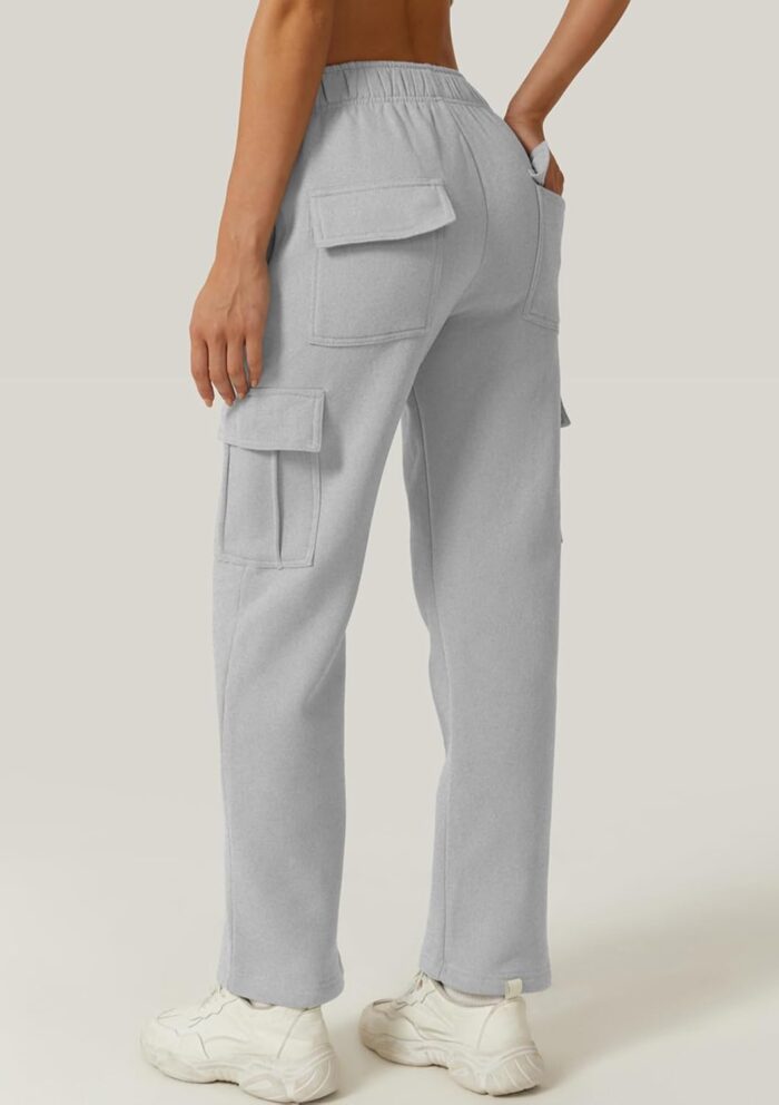 QINSEN Womens Medium Waist Baggy Elastic Waist Sweatpants Casual Fleece Long Pants with Pockets - Image 2