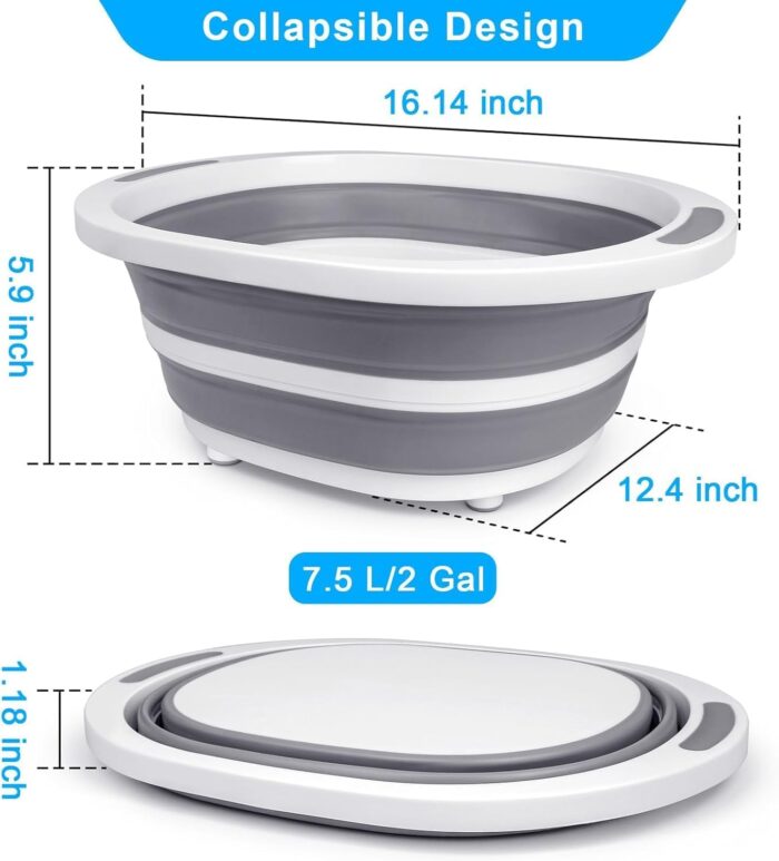 2 Pack Collapsible Wash Basin for Baby Bottles, 2 Gal Portable Sink Basin Cutting Board for RV Home Kitchen, Foldable Dish Pan Ice Beverage Tubs Cleaning Supplies for Outdoor Camping Veggies Washing - Image 5