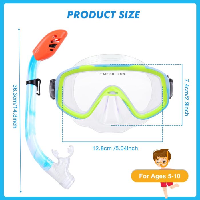 Kids Snorkel Set, Children Anti-Fog Diving Mask Swimming Goggles Dry Top Snorkel Equipment Snorkeling Packages Swimming Gear for Youth Boys Girls Age 5-10 - Image 7