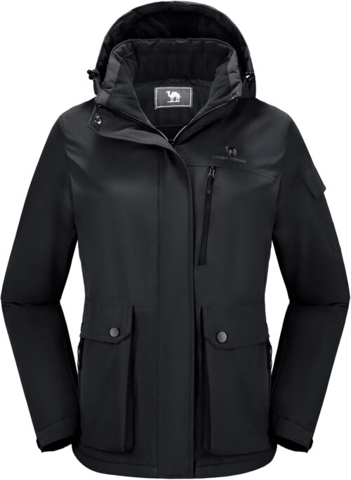 CAMEL CROWN Women's Waterproof Ski Jacket Warm Winter Snow Coat Hiking Windbreaker Hooded Outdoor Snowboarding Jacket