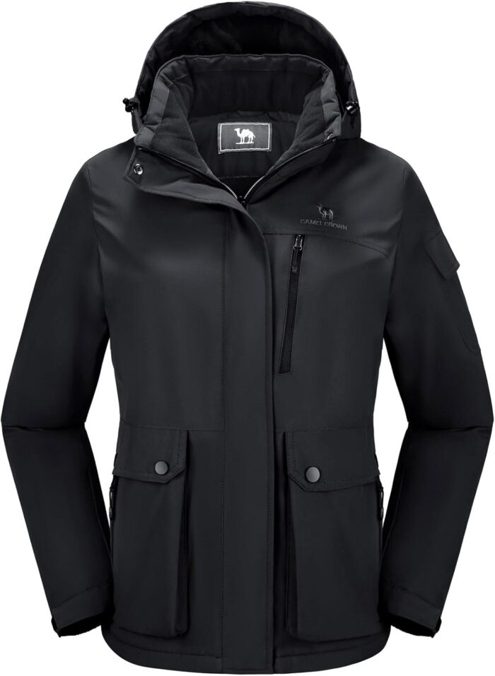 CAMEL CROWN Women's Waterproof Ski Jacket Warm Winter Snow Coat Hiking Windbreaker Hooded Outdoor Snowboarding Jacket