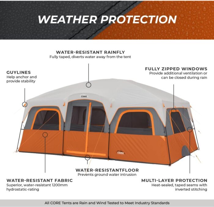 CORE Tent for Family Camping | 10 Person / 11 Person / 12 Person Large Multi Room Cabin Tents for Car Camping & Outdoor Adventures - Image 6