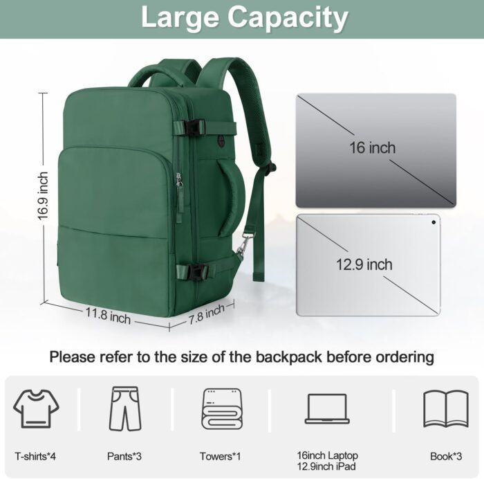 Travel laptop Backpack for Women, Personal Item Size Flight Approved, 16 Inch Laptop Bag with Multi-Pockets, Hiking Backpack, Waterproof Carry On Backpack Casual Daypack Backpack - Image 7