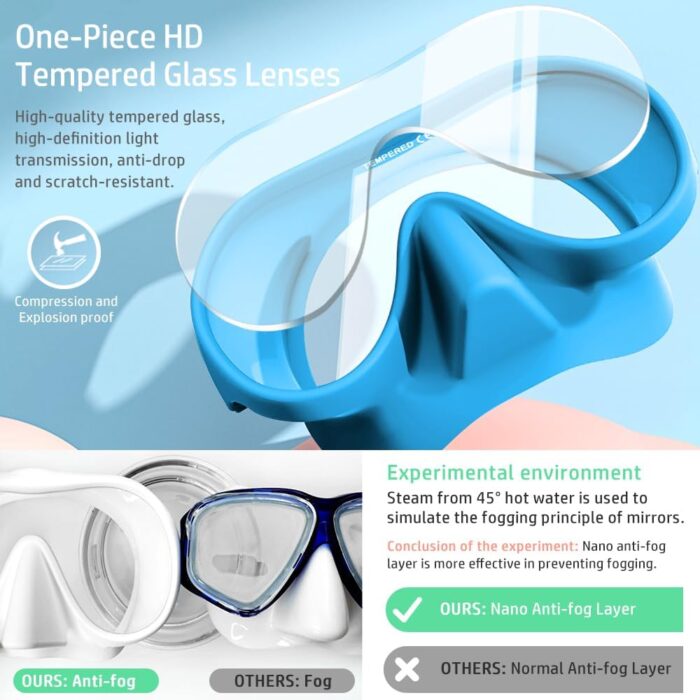 NARUTOO Snorkel Set Adults, Fashionable Macaron Colors Frameless Snorkeling Mask, Ultra Wide View Anti-Fog Snorkel Mask Set, Portable Professional Diving Snorkeling Set - Image 3