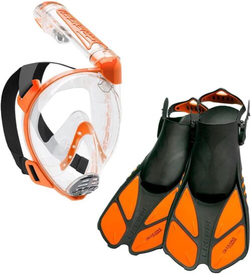Cressi Adult Snorkeling Full-Face Snorkel Mask & Adjustable Fins Kit - Wide Clear View, Anti-Fog System - Easy Breathing - Short Fins - Ideal for Traveling - Duke & Bonete: designed in Italy