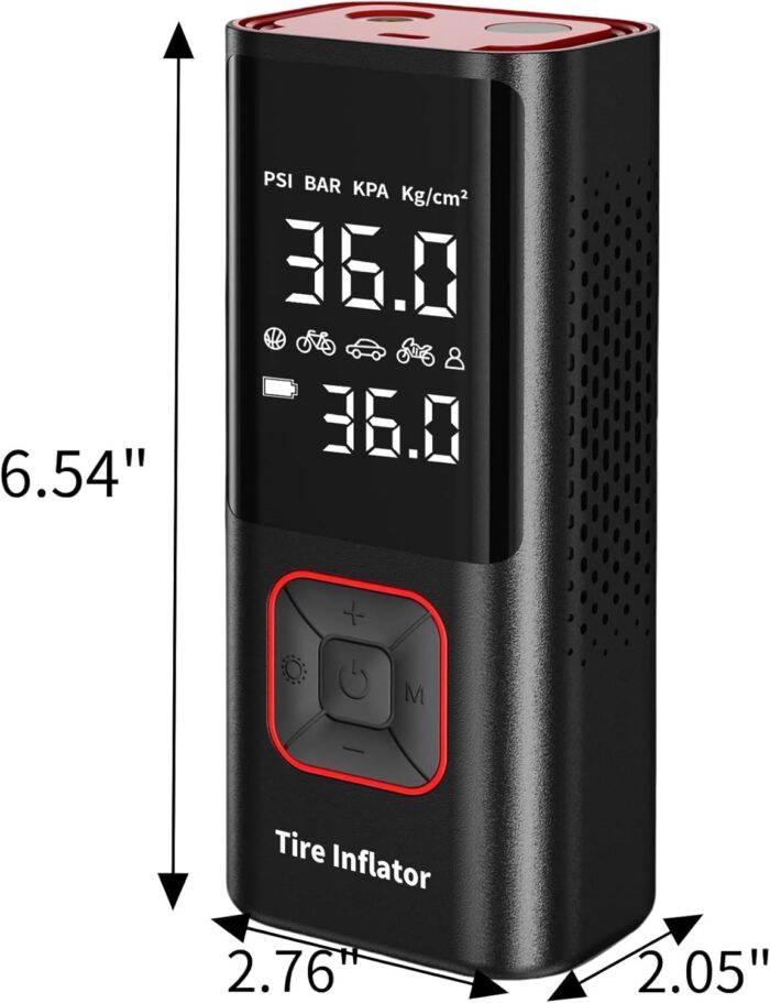 Cordless Tire Inflator Portable Air Compressor - 150PSI Air Pump with Auto Shutoff Function for Car Tires, Inflatables, Motorcycle, Balls, Compact Bike Tire Pump with LED Light, Red, Large - Image 8
