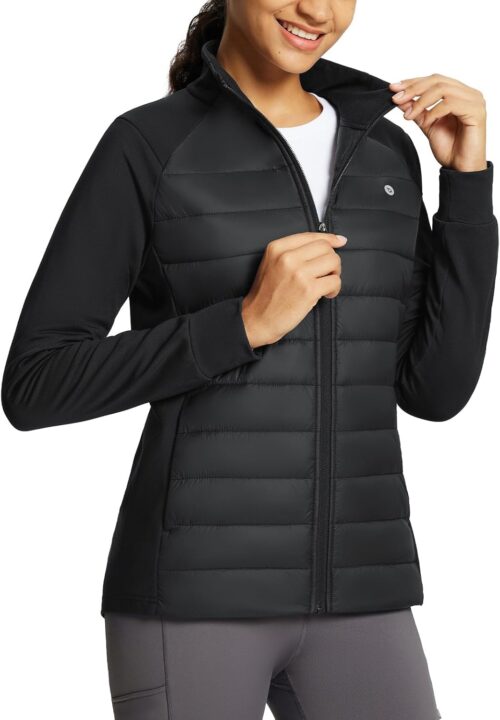 baleaf Women's Lightweight Warm Jacket Running Insulated Water Resistant Fall Jackets Winter Hiking Hybrid Puffer Coat