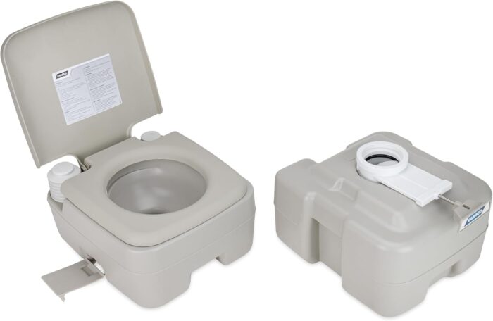 Camco 5.3-Gallon Portable Toilet - Features Detachable Holding Tank w/Sealing Slide Valve & Bellow-Type Flush - Easy Transport w/Compact Lightweight Design & Carry Handle - Gray (41541) - Image 3