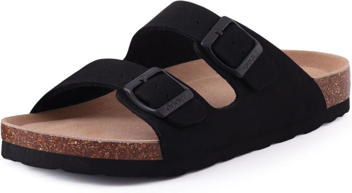 Women's Cork Footbed Slide Sandal, Arch Support Summer Outdoor Sandals with Adjustable Buckle
