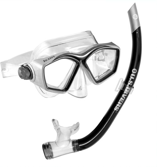 U.S. Divers Icon Mask + Airent Snorkel Set. Easily Adjustable Snorkeling Set for Adults (One Size Fits Most)