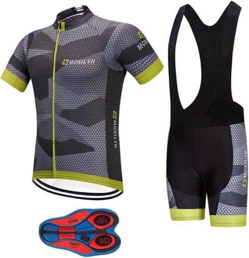 Men's Quick-Dry Cycling Jersey Set Road Bike Bicycle Shirt + Bib Shorts with 9D Gel Pad MTB Riding Clothing Kit