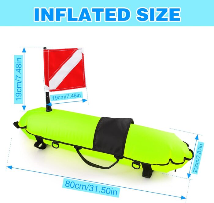 Spearfishing Buoy, Hi-Visibility Inflatable Torpedo Buoy Float Signal Floater Ball with Dive Safety Flag and 82ft Ropes for Scuba Diving, Freediving, Snorkeling, Swimming - Image 7
