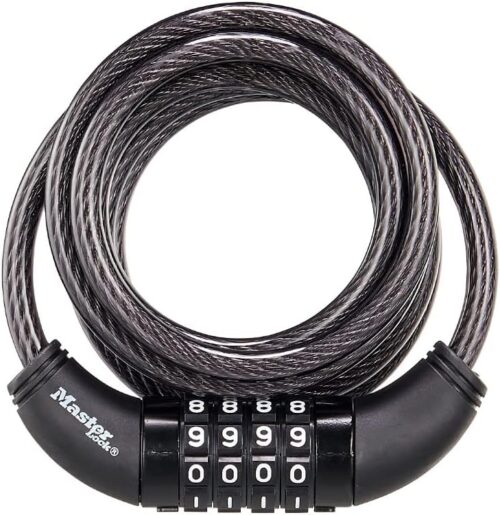 Master Lock Black Set Your Own Combination Bike Lock, Metal Cable Lock has a Weather Resistant Vinyl Coating for Outdoor Equipment, Bicycles, 6 Feet Long, 8114D