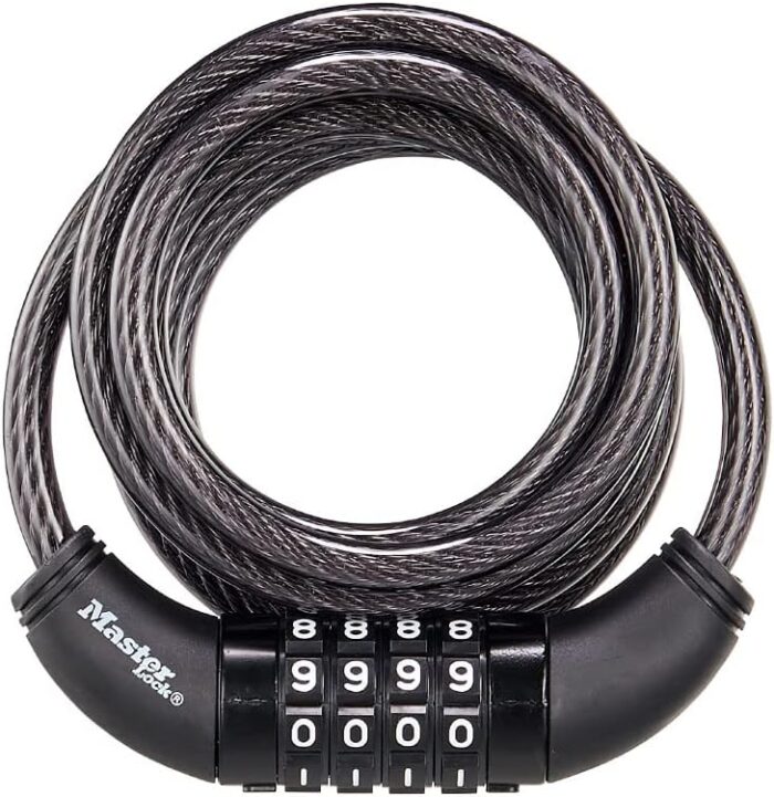 Master Lock Black Set Your Own Combination Bike Lock, Metal Cable Lock has a Weather Resistant Vinyl Coating for Outdoor Equipment, Bicycles, 6 Feet Long, 8114D