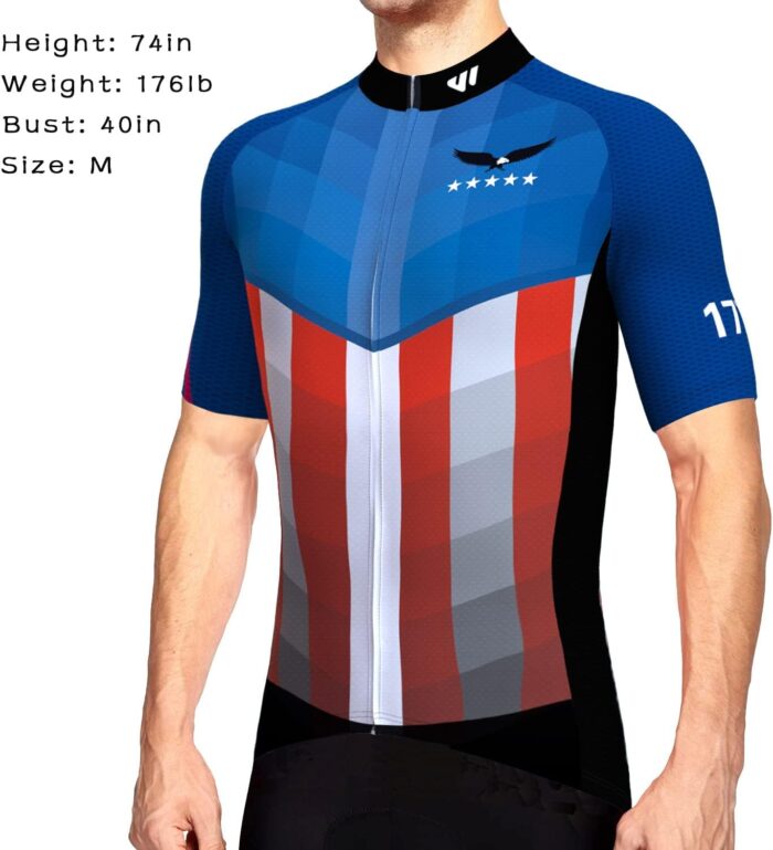 USA Cycling Jersey Men Short Sleeve Bike Biking Shirts American Flag Road Bicycle Clothing Full Zip with Pockets - Image 2