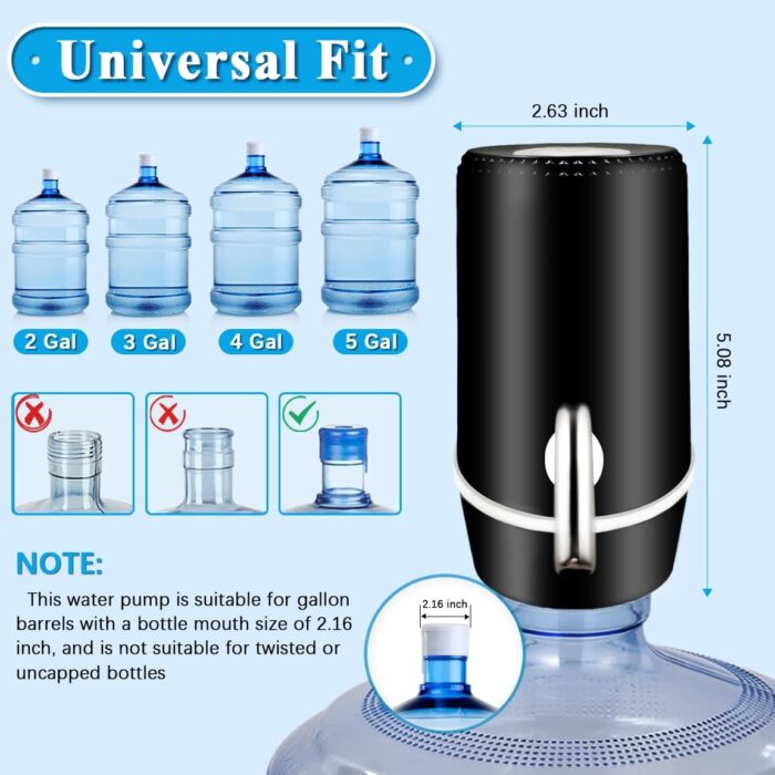Water Dispenser for 5 Gallon Bottle, Electric Water Pump for 5 Gallon Jug with Switch and USB Charging, Portable Automatic Water Jug Dispenser for Camping, Travel, Home, Kitchen, Office - Image 2