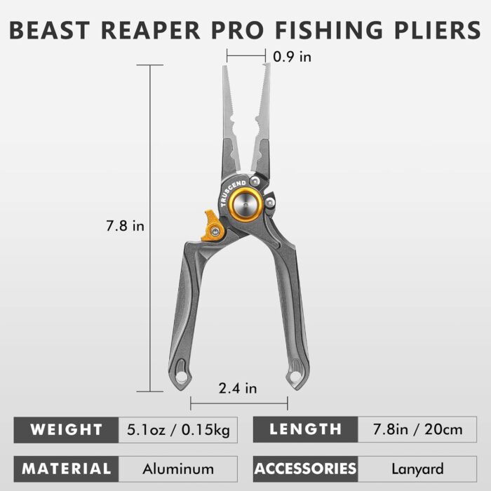 TRUSCEND Lockable Handy Fishing Pliers with Innovative Ergonomical Handle, Corrosion Saltwater Resistant Teflon Coated Fishing Tool, Multi-Function Fishing Gear with Mo-V Cutter, Fishing Gifts for Men - Image 2