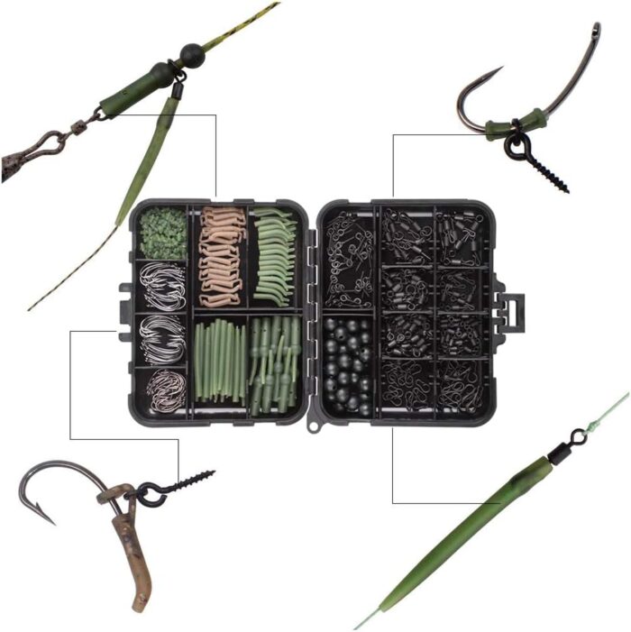 Carp Fishing Tackle Box Kit - 320pcs Fishing Kit Including Swivels, Hooks, Anti-Tangle Sleeves, Beads, Hook Stops, Boilie Bait, Screw Leader Rigging, Terminal Tackle - Image 2
