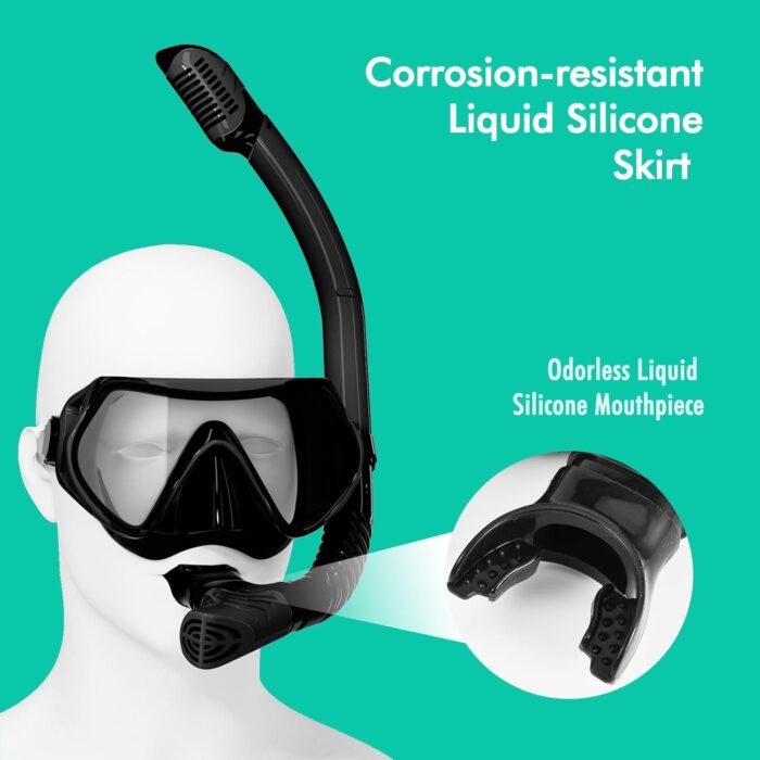 Snorkeling Gear for Adults, JRing Snorkel Mask Set with 180 Degree Tempered Glass Anti Fog Goggles Scuba Dry Top Snorkel for Swimming, Scuba Diving Mask for Men Women - Image 4